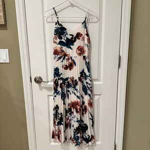 Satin Cream Flower Midi Dress XS